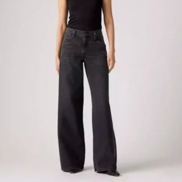 LEVI'S 94 BAGGY WIDE LEG JEANS in BLACK OVER EXPOSURE Sz 28 - Picture 1 of 9